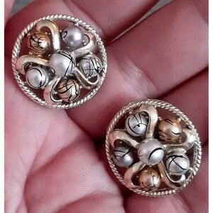 BSK multi color Faux Pearl Round Gold tone Clip On Earrings